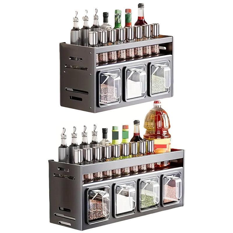 Wall Mounted Kitchen Spice Box Shelf Multifunctional Organiser for Herbs Spices - 4-Grids V528-SEASONING-BOX-4-511454