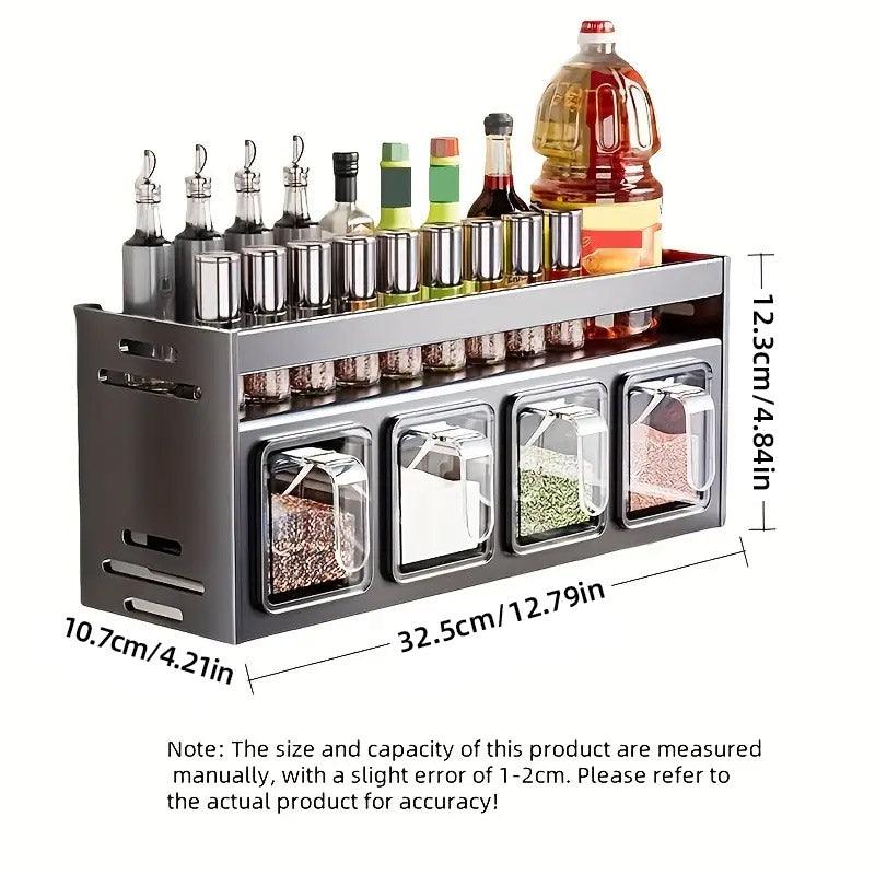Wall Mounted Kitchen Spice Box Shelf Multifunctional Organiser for Herbs Spices - 4-Grids V528-SEASONING-BOX-4-511454