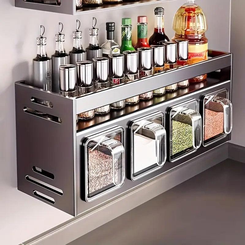 Wall Mounted Kitchen Spice Box Shelf Multifunctional Organiser for Herbs Spices - 4-Grids V528-SEASONING-BOX-4-511454