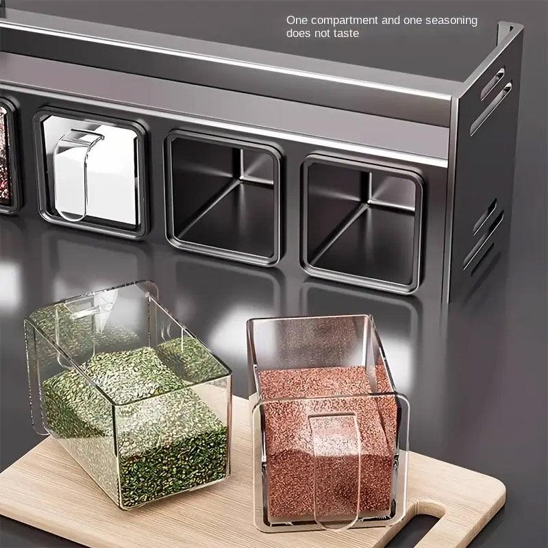 Wall Mounted Kitchen Spice Box Shelf Multifunctional Organiser for Herbs Spices - 4-Grids V528-SEASONING-BOX-4-511454