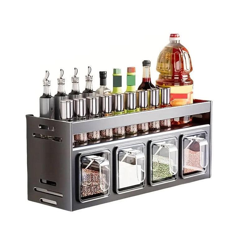 Wall Mounted Kitchen Spice Box Shelf Multifunctional Organiser for Herbs Spices - 4-Grids V528-SEASONING-BOX-4-511454