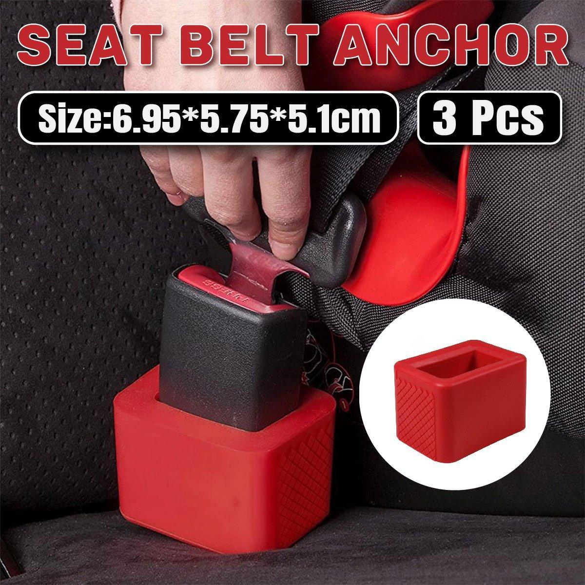 3PCS Vehicle Buckle Insert Slot Lifter Silicone Spacer Block V528-SEAT-BELT-SLOT-3PCS-RED-351107