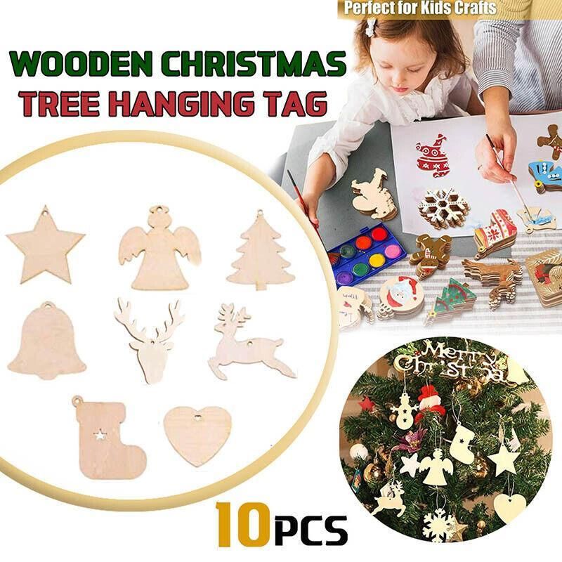 Wooden Christmas Hanging Ornament for Tree DIY Craft Decoration 10pcs - Star V528-SHAPE-STAR19125