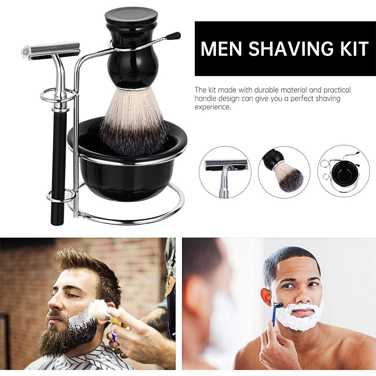 5PCS Shaving Kit Set Manual Razor Brush Stand Bowl Set for Men V528-SHAVING-BRUSH-5PCS-489487