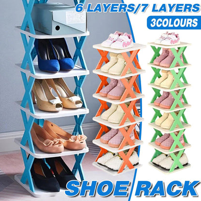 6/7 Tier Shoe Rack Space Saving Small Shoe Cabinet Storage Shelf Organizer - Blue-7 Layer V528-SHOE-RACK-7-BLUE-632660