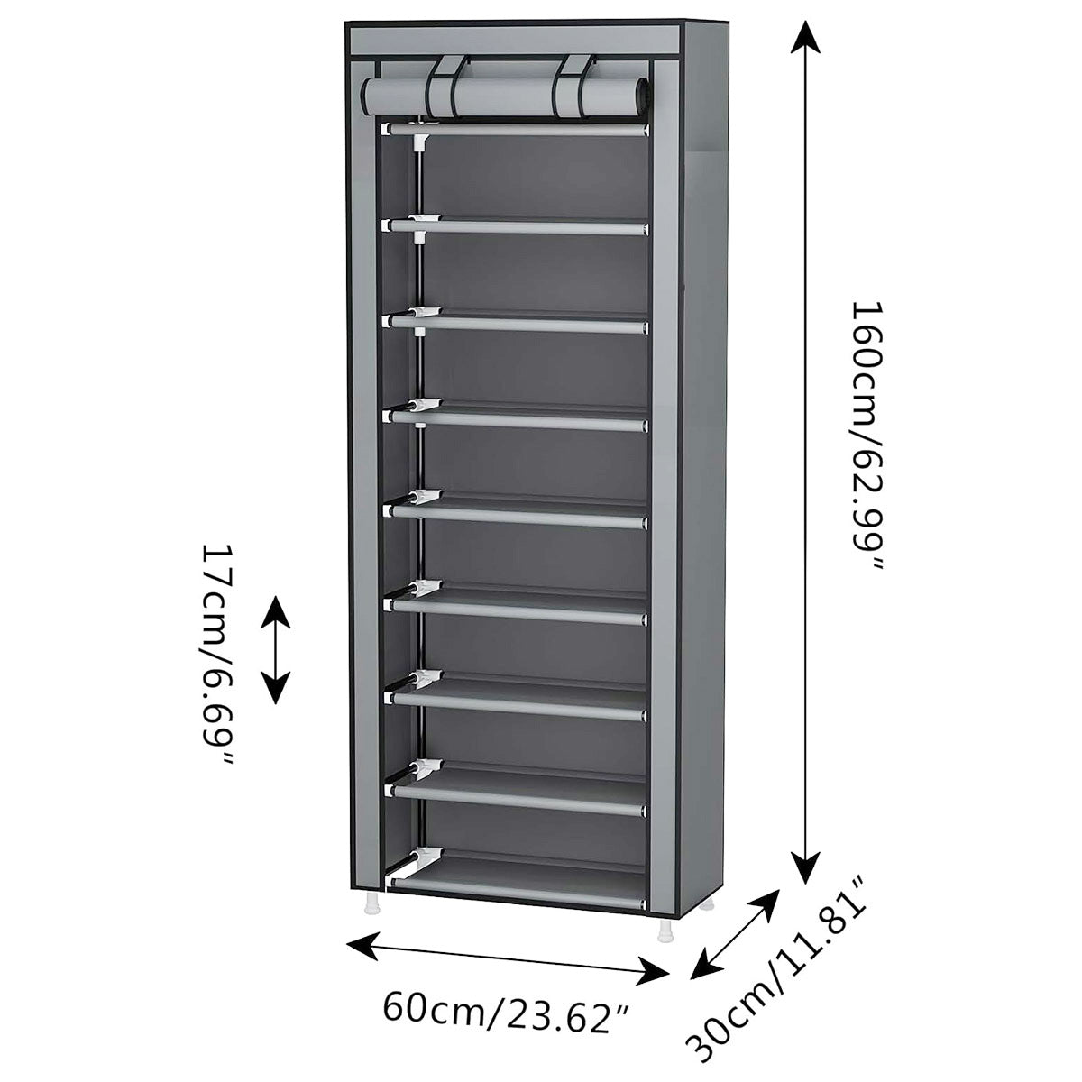 10 Tier Black Shoe Rack Dustproof Organiser Shoe Storage Cabinet for Home Use V528-SHOE-RACK-GREY-415815