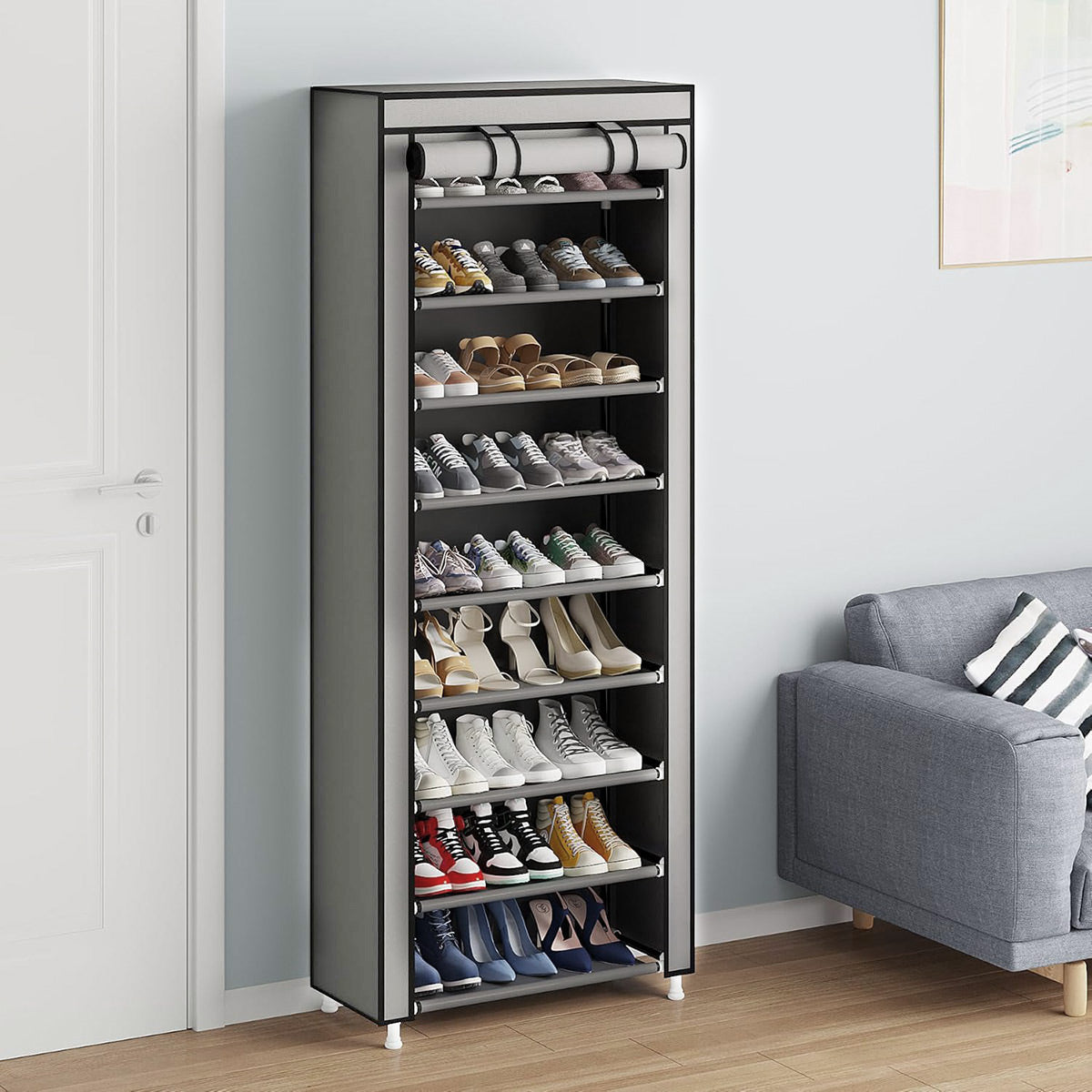 10 Tier Black Shoe Rack Dustproof Organiser Shoe Storage Cabinet for Home Use V528-SHOE-RACK-GREY-415815
