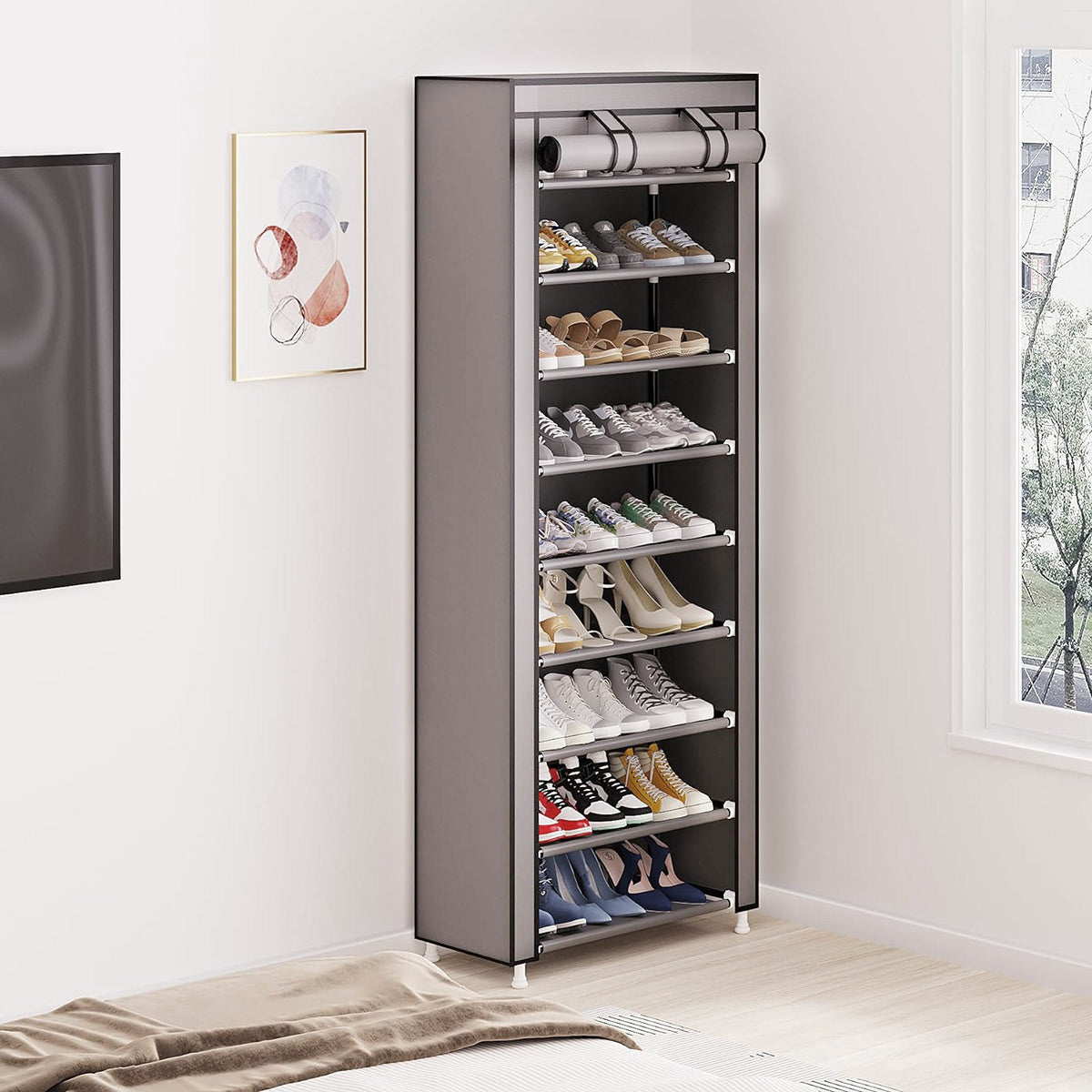 10 Tier Black Shoe Rack Dustproof Organiser Shoe Storage Cabinet for Home Use V528-SHOE-RACK-GREY-415815