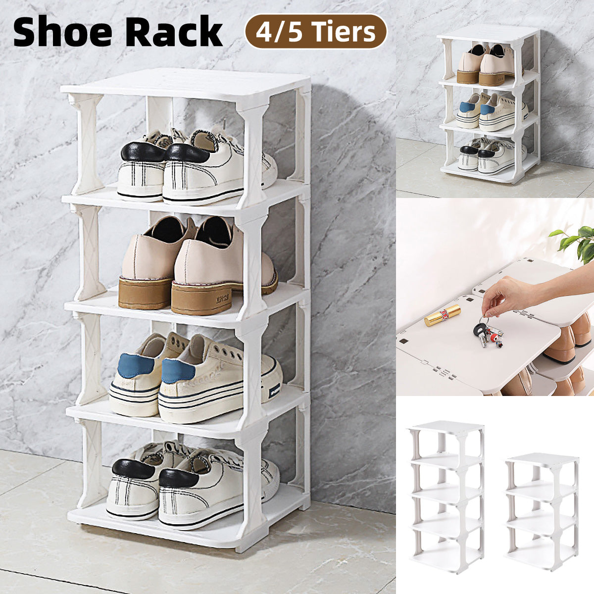 4/5Tier Shoe Rack Organizer Shelf Space Saving Storage Stand For Entryway Home - 4-Tier V528-SHOE-RACK-WHITE-4-101074