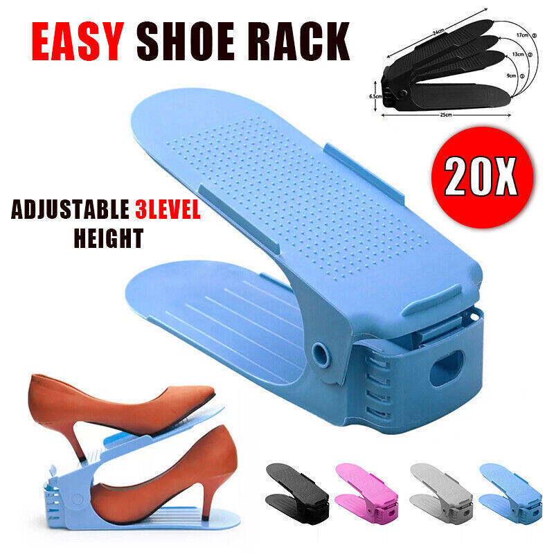 20X Shoe Rack Display Case Box Adjustable Slots Organizer Storage Holder - Blue V528-SHOERACK-20PCS-BLUE-310947
