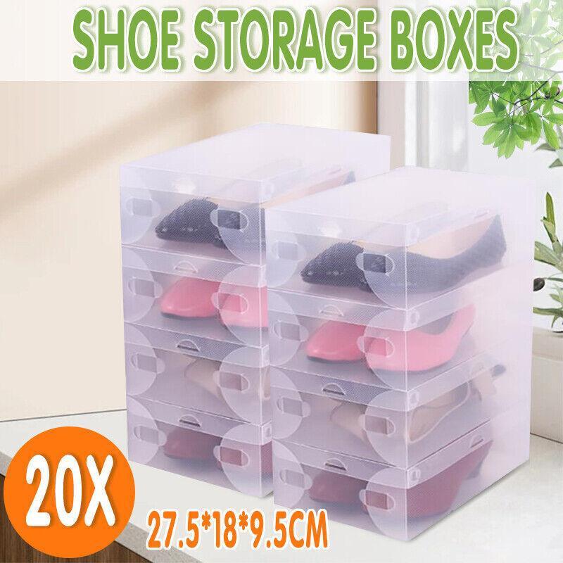 20x Clear Shoe Storage Box Foldable Stackable Plastic Shoe Boxes V528-SHOESTORAGE-20PCS-447469