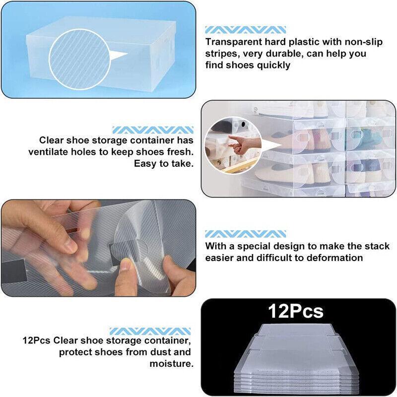 20x Clear Shoe Storage Box Foldable Stackable Plastic Shoe Boxes V528-SHOESTORAGE-20PCS-447469