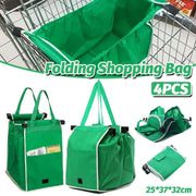 4 x Reusable Supermarket Shopping Trolley Clip-on Large Foldable Grab Handle Bag V528-SHOPPING-BAG-GREEN-4PCS-164514