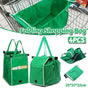 4 x Reusable Supermarket Shopping Trolley Clip-on Large Foldable Grab Handle Bag V528-SHOPPING-BAG-GREEN-4PCS-164514