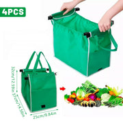 4 x Reusable Supermarket Shopping Trolley Clip-on Large Foldable Grab Handle Bag V528-SHOPPING-BAG-GREEN-4PCS-164514