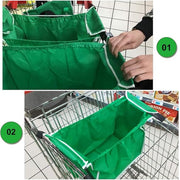 4 x Reusable Supermarket Shopping Trolley Clip-on Large Foldable Grab Handle Bag V528-SHOPPING-BAG-GREEN-4PCS-164514