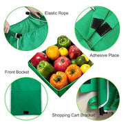 4 x Reusable Supermarket Shopping Trolley Clip-on Large Foldable Grab Handle Bag V528-SHOPPING-BAG-GREEN-4PCS-164514