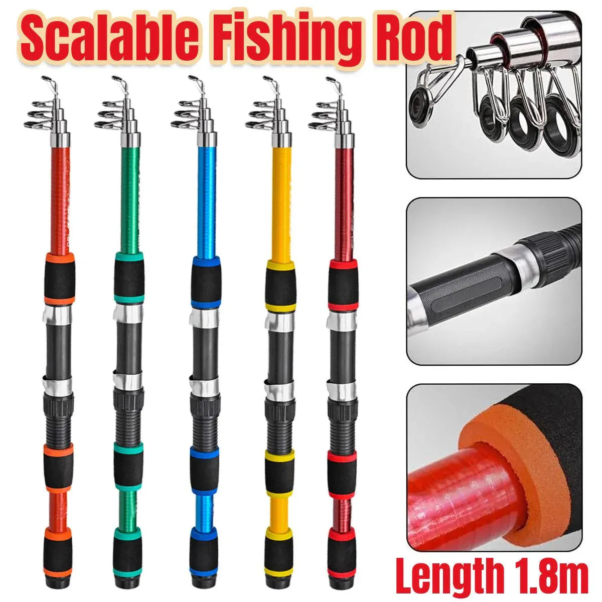 Telescopic Fishing Rod Lightweight Portable Sea Casting Rod Durable Glass Steel - Yellow V528-SHORT-FISH-ROD-YELLOW-441701