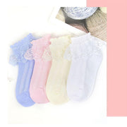 Lace Ruffle Frilly Short Socks for Girls Ankle Length M Size Fits 4-6 Years - Blue V528-SHORTSOCKS-BLUE-M-836300