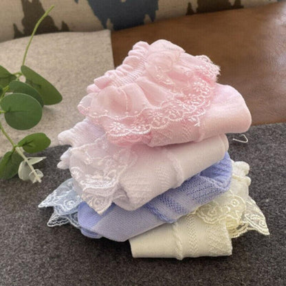 Lace Ruffle Frilly Short Socks for Girls Ankle Length M Size Fits 4-6 Years - Blue V528-SHORTSOCKS-BLUE-M-836300