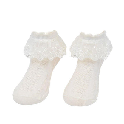 Lace Ruffle Frilly Short Socks for Girls Ankle Length M Size Fits 4-6 Years - Blue V528-SHORTSOCKS-BLUE-M-836300