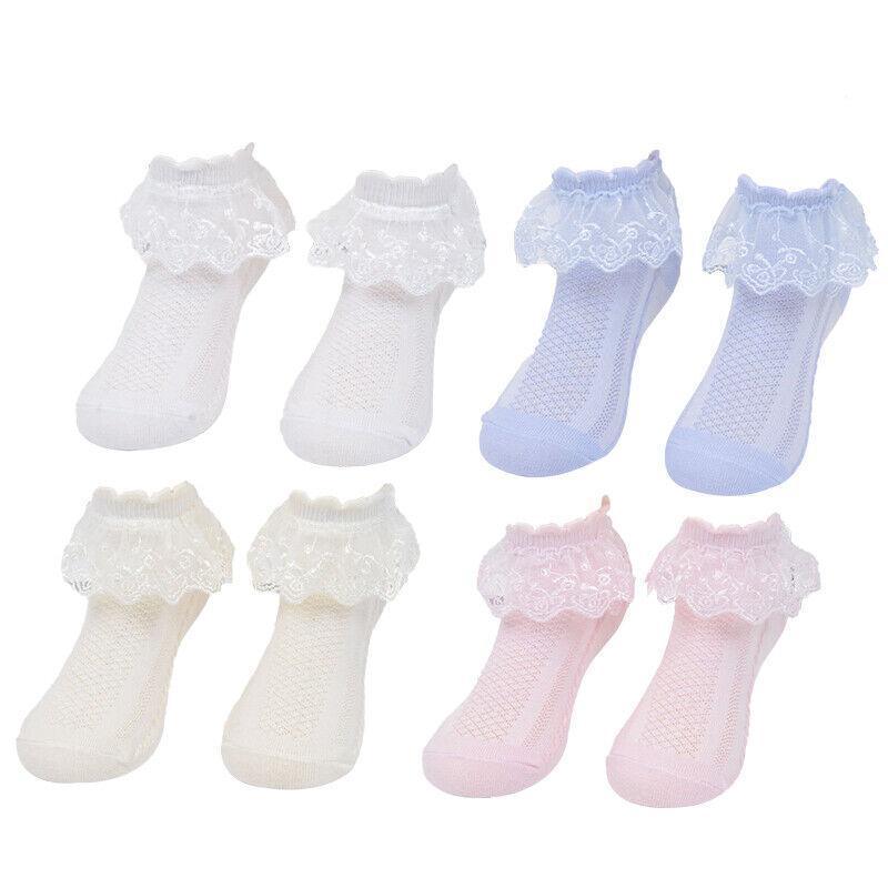 Lace Ruffle Frilly Short Socks for Girls Ankle Length M Size Fits 4-6 Years - Pink V528-SHORTSOCKS-PINK-M-448553