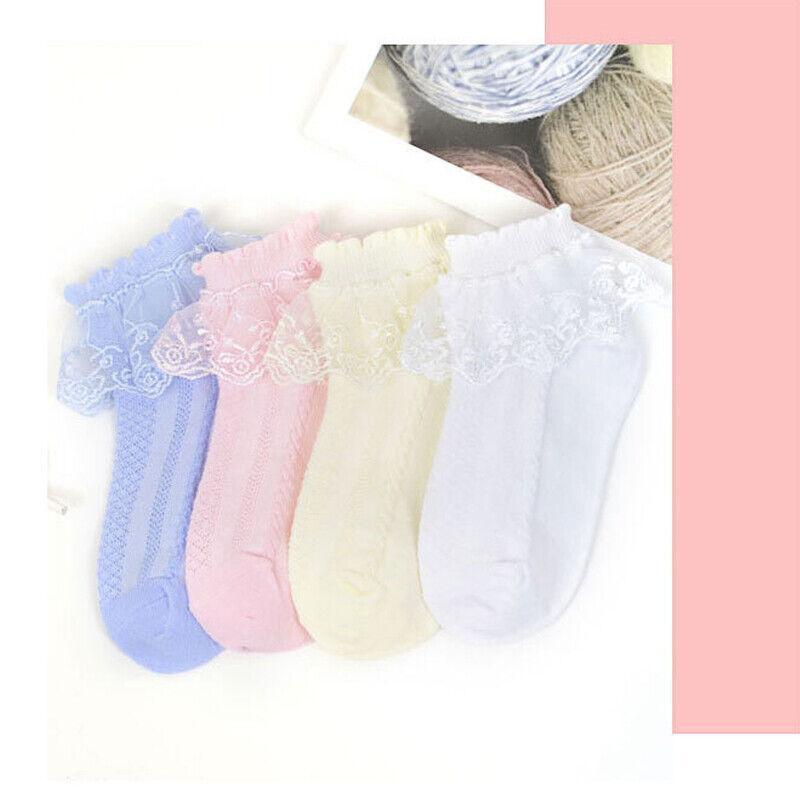 Lace Ruffle Frilly Short Socks for Girls Ankle Length M Size Fits 4-6 Years - Yellow V528-SHORTSOCKS-YELLOW-M-631394