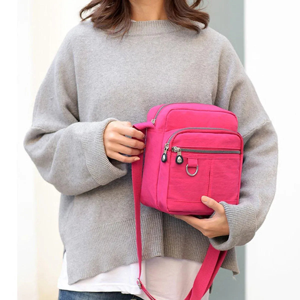 Ladies Shoulder Bag Nylon Fabric Lightweight Crossbody Small Casual Handbag - Grey V528-SHOULDER-BAG-GREY-252603