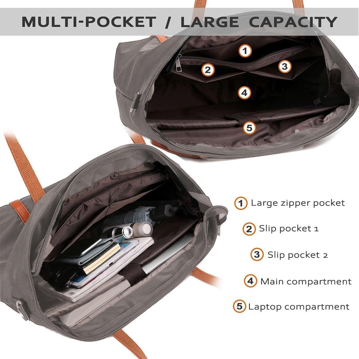 Fashion Nylon Shoulder Bag Large Capacity Tote Handbag Travel Purse for Women V528-SHOULDER-BAG-GREY-474644