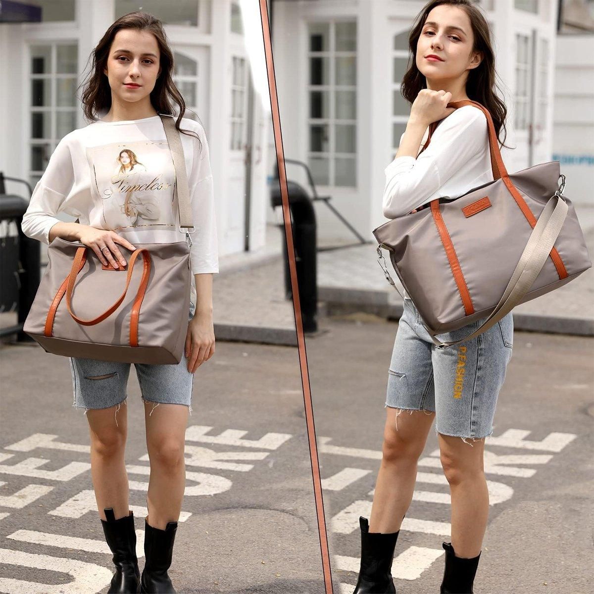 Fashion Nylon Shoulder Bag Large Capacity Tote Handbag Travel Purse for Women V528-SHOULDER-BAG-GREY-474644