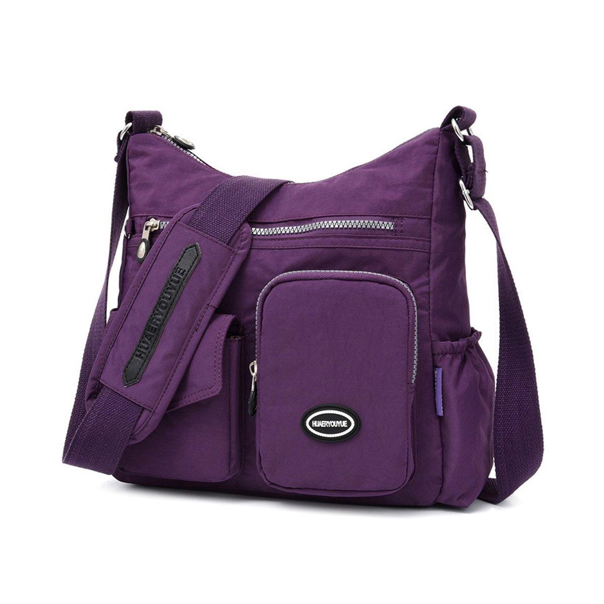Purple Shoulder Bag Nylon Fabric Crossbody Travel Bag for Women Casual Use V528-SHOULDER-BAG-PURPLE-691669