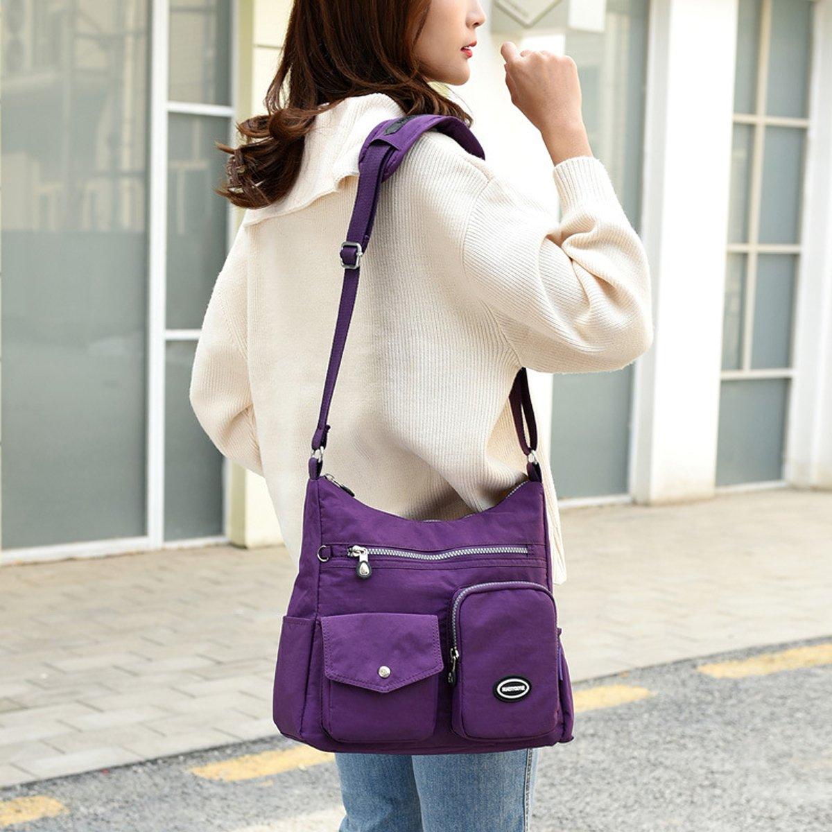 Purple Shoulder Bag Nylon Fabric Crossbody Travel Bag for Women Casual Use V528-SHOULDER-BAG-PURPLE-691669