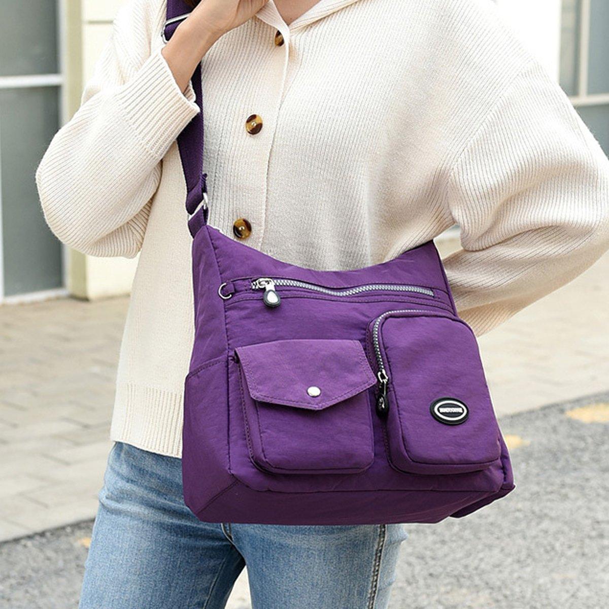 Purple Shoulder Bag Nylon Fabric Crossbody Travel Bag for Women Casual Use V528-SHOULDER-BAG-PURPLE-691669