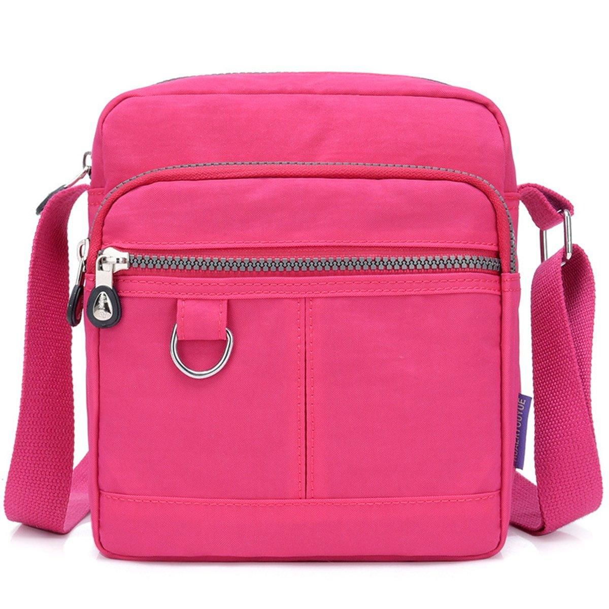Ladies Shoulder Bag Nylon Fabric Lightweight Crossbody Small Casual Handbag - Rose Red V528-SHOULDER-BAG-ROSE-RED-675258