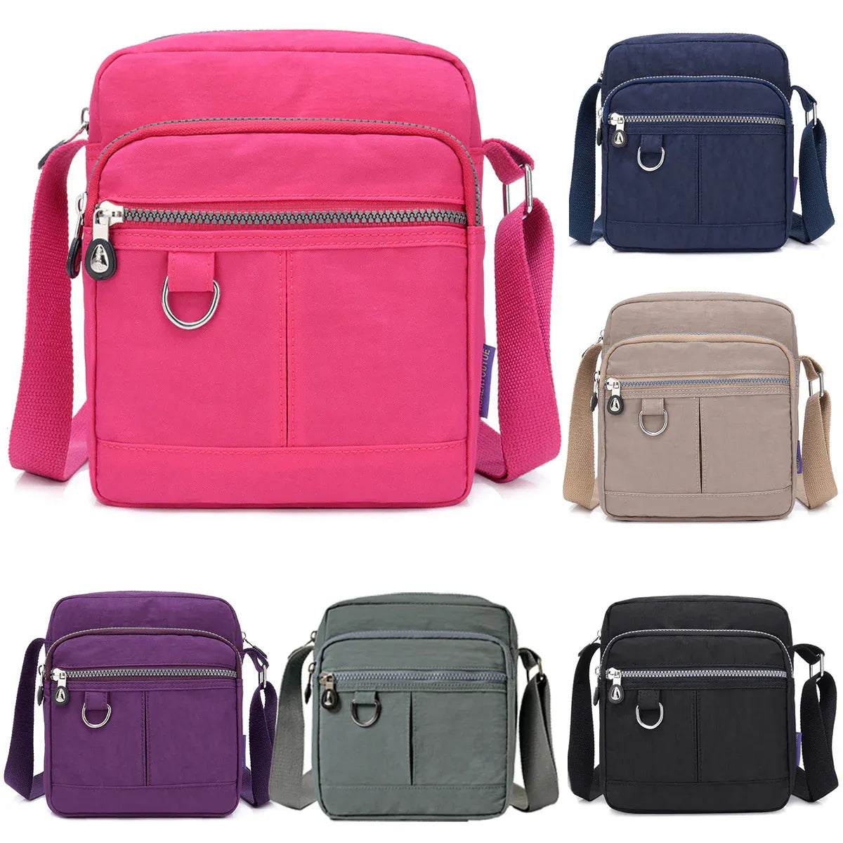 Ladies Shoulder Bag Nylon Fabric Lightweight Crossbody Small Casual Handbag - Rose Red V528-SHOULDER-BAG-ROSE-RED-675258