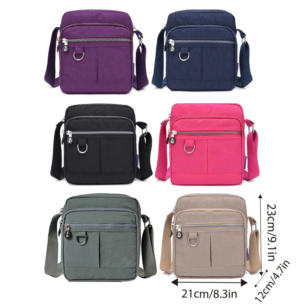 Ladies Shoulder Bag Nylon Fabric Lightweight Crossbody Small Casual Handbag - Rose Red V528-SHOULDER-BAG-ROSE-RED-675258