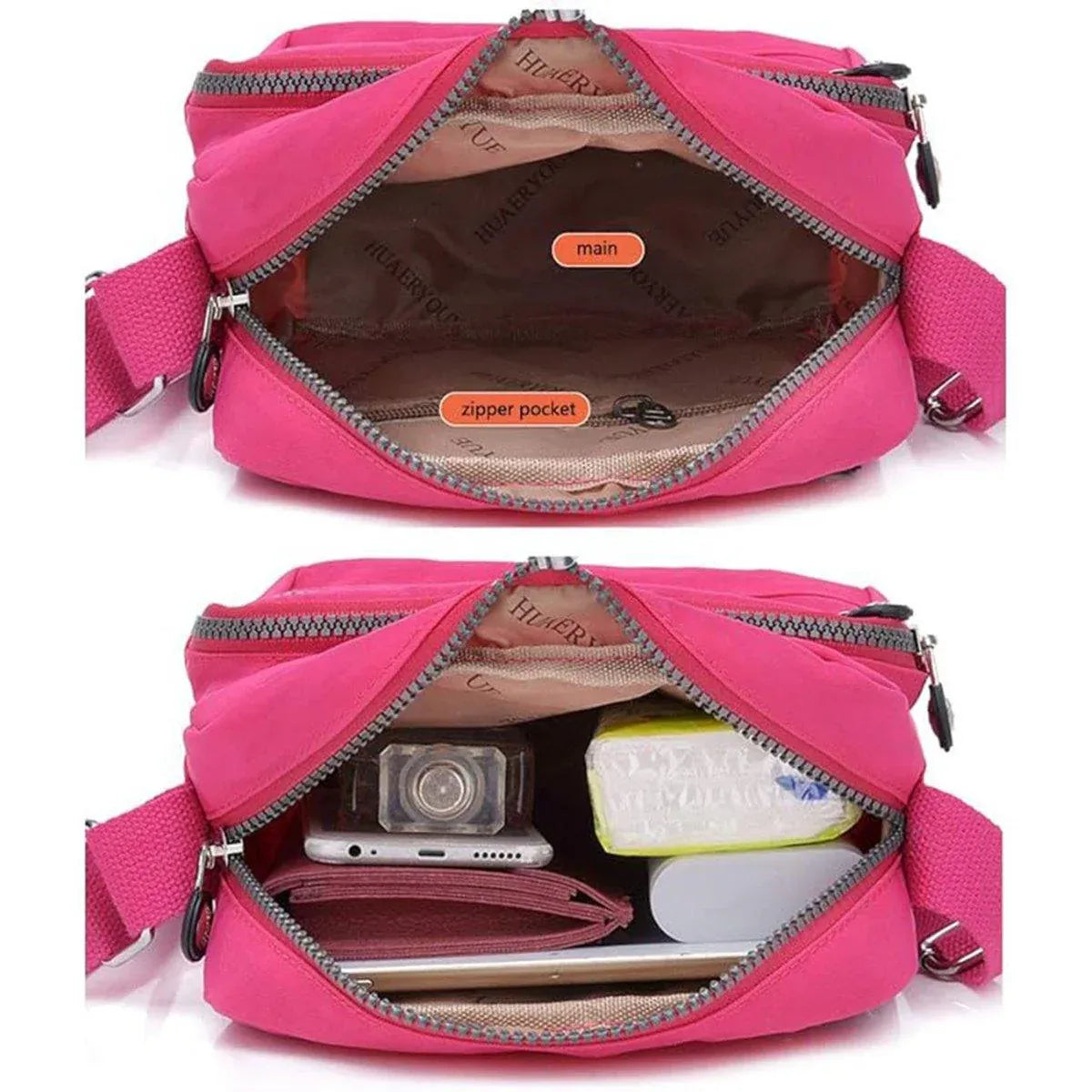 Ladies Shoulder Bag Nylon Fabric Lightweight Crossbody Small Casual Handbag - Rose Red V528-SHOULDER-BAG-ROSE-RED-675258