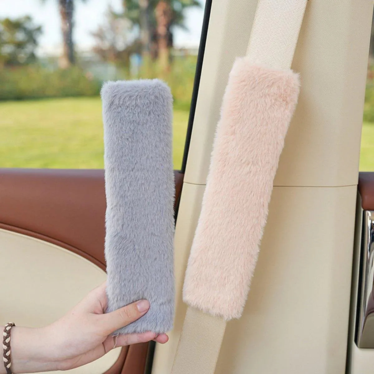 Winter Plush Shoulder Strap Cover Neck Cushion Pad for Comfortable Car Travel 2PCS - Grey V528-SHOULDER-PAD-GREY-2PCS-840254