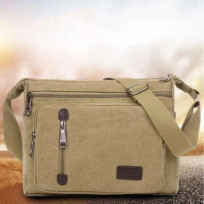 Retro Canvas Messenger Shoulder Bag for Men Travel Crossbody Satchel with Zippers - Coffee V528-SHOULDERBAG-BROWN-863869