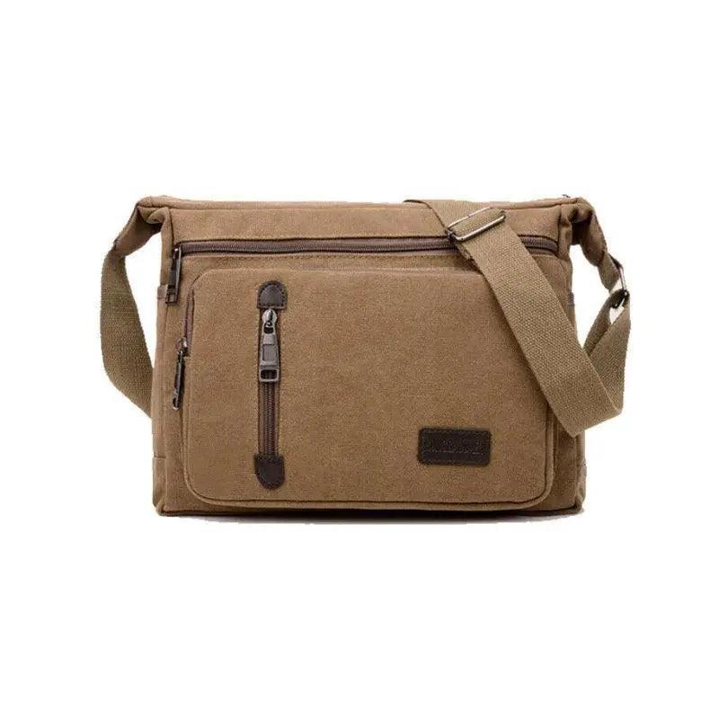 Retro Canvas Messenger Shoulder Bag for Men Travel Crossbody Satchel with Zippers - Coffee V528-SHOULDERBAG-BROWN-863869