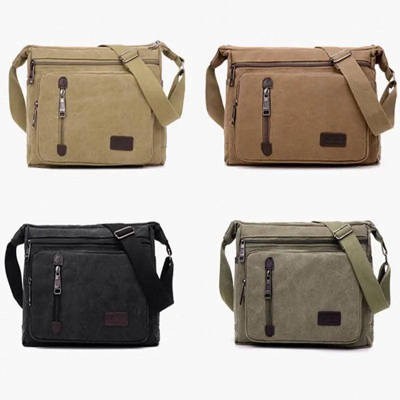 Retro Canvas Messenger Shoulder Bag for Men Travel Crossbody Satchel with Zippers - Khaki V528-SHOULDERBAG-KHAKI-767726