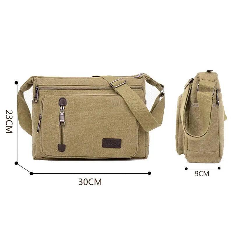 Retro Canvas Messenger Shoulder Bag for Men Travel Crossbody Satchel with Zippers - Khaki V528-SHOULDERBAG-KHAKI-767726