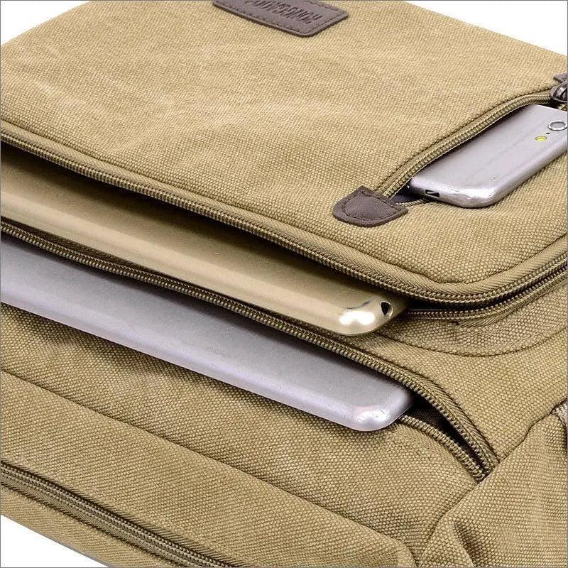 Retro Canvas Messenger Shoulder Bag for Men Travel Crossbody Satchel with Zippers - Khaki V528-SHOULDERBAG-KHAKI-767726