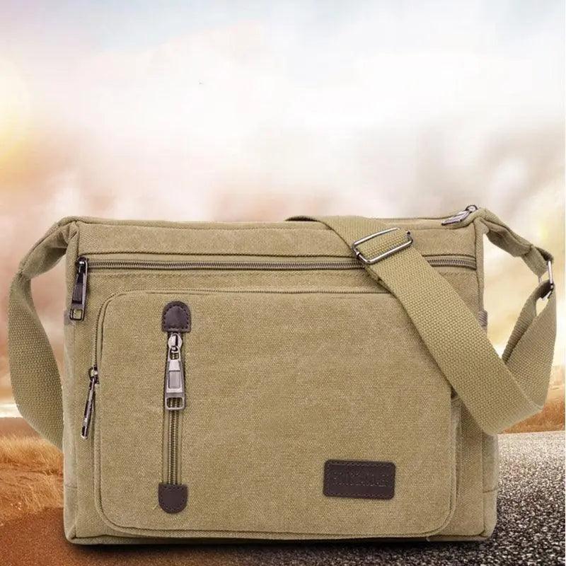 Retro Canvas Messenger Shoulder Bag for Men Travel Crossbody Satchel with Zippers - Khaki V528-SHOULDERBAG-KHAKI-767726