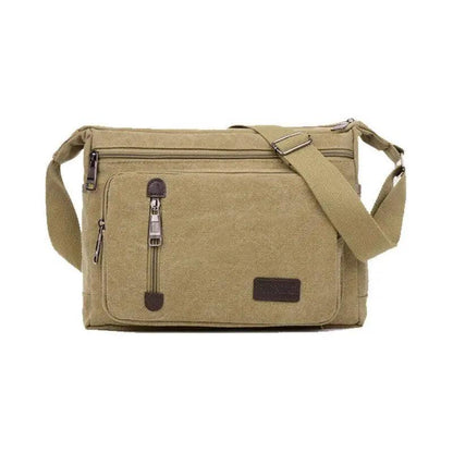 Retro Canvas Messenger Shoulder Bag for Men Travel Crossbody Satchel with Zippers - Khaki V528-SHOULDERBAG-KHAKI-767726