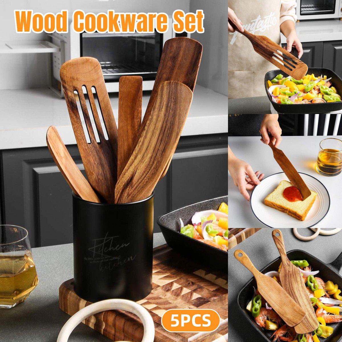 5pcs Wooden Spatula Set Kitchen Cooking Utensils Wooden Spatula for Cooking V528-SHOVEL-5PCS-124768