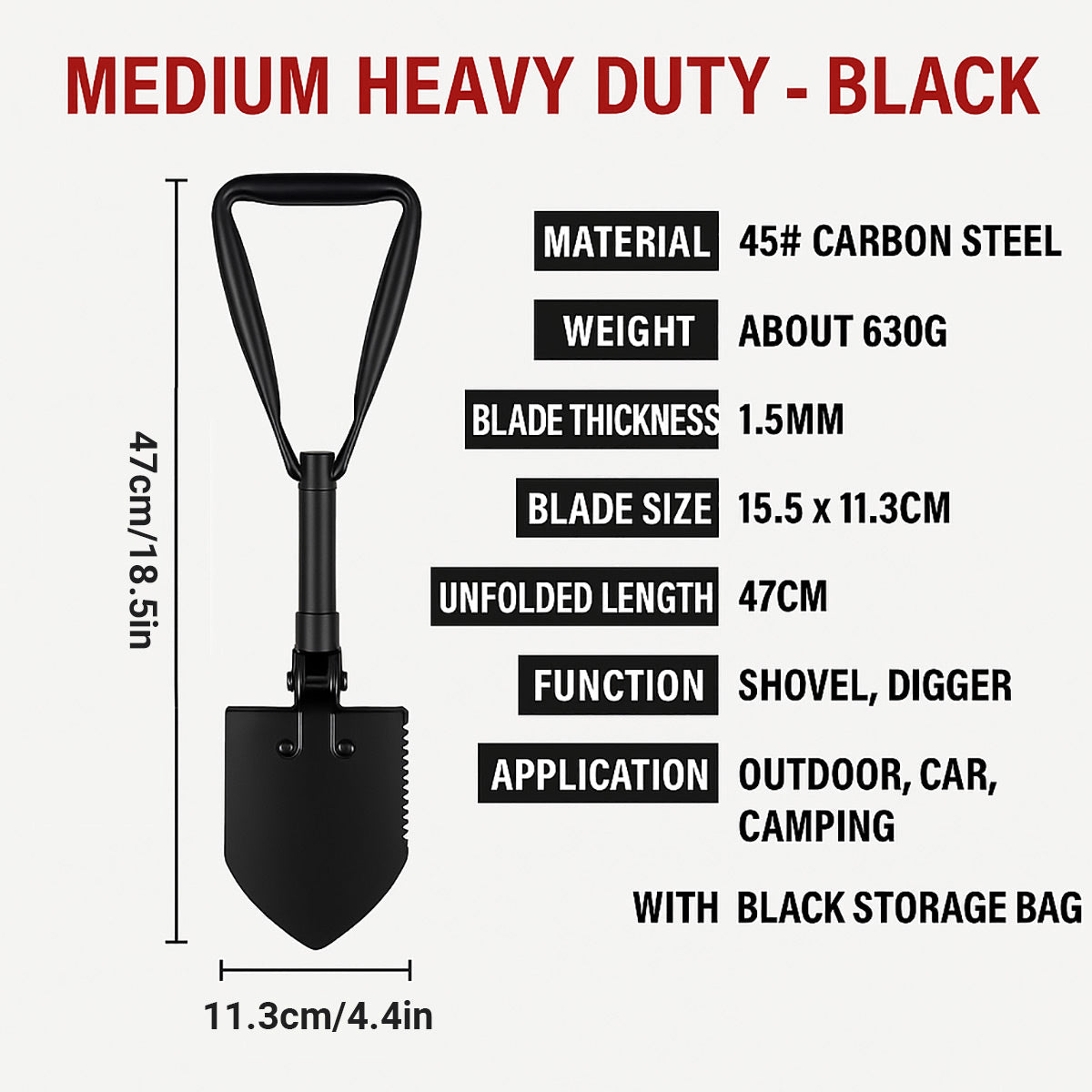 Folding Survival Shovel Outdoor Camping Emergency Tool For Hiking Fishing Rescue Gear V528-SHOVEL-BLACK-238945