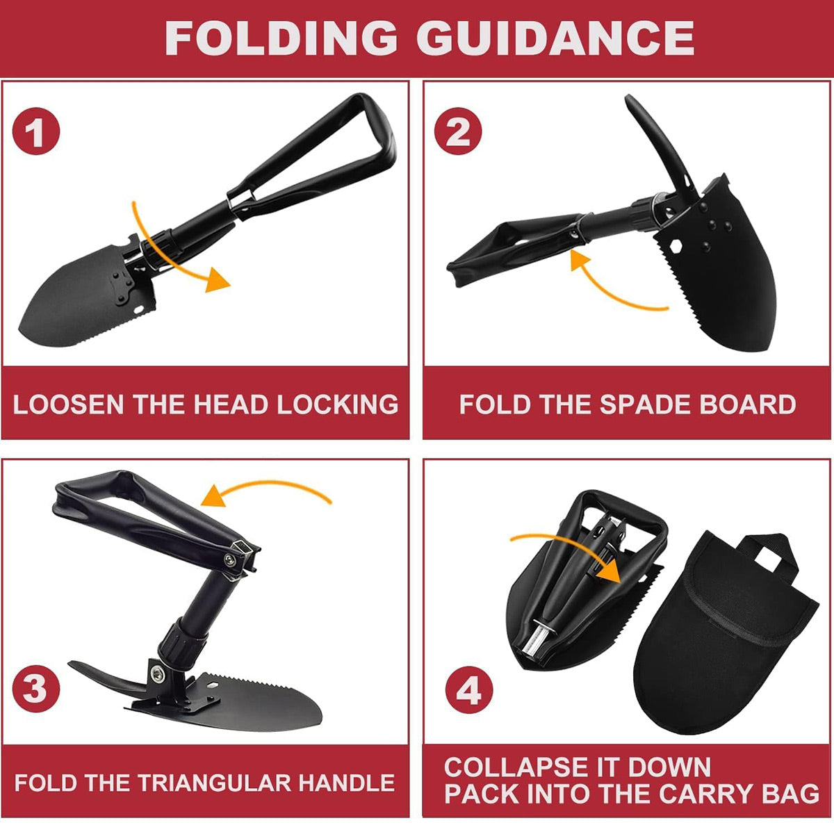 Folding Survival Shovel Outdoor Camping Emergency Tool For Hiking Fishing Rescue Gear V528-SHOVEL-BLACK-238945
