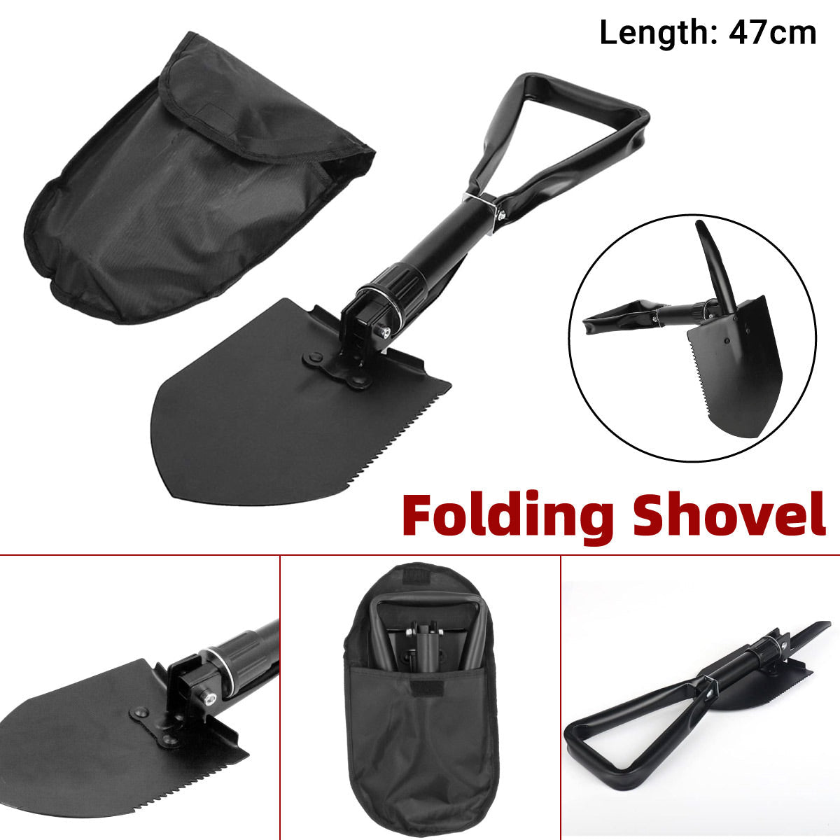 Folding Survival Shovel Outdoor Camping Emergency Tool For Hiking Fishing Rescue Gear V528-SHOVEL-BLACK-238945