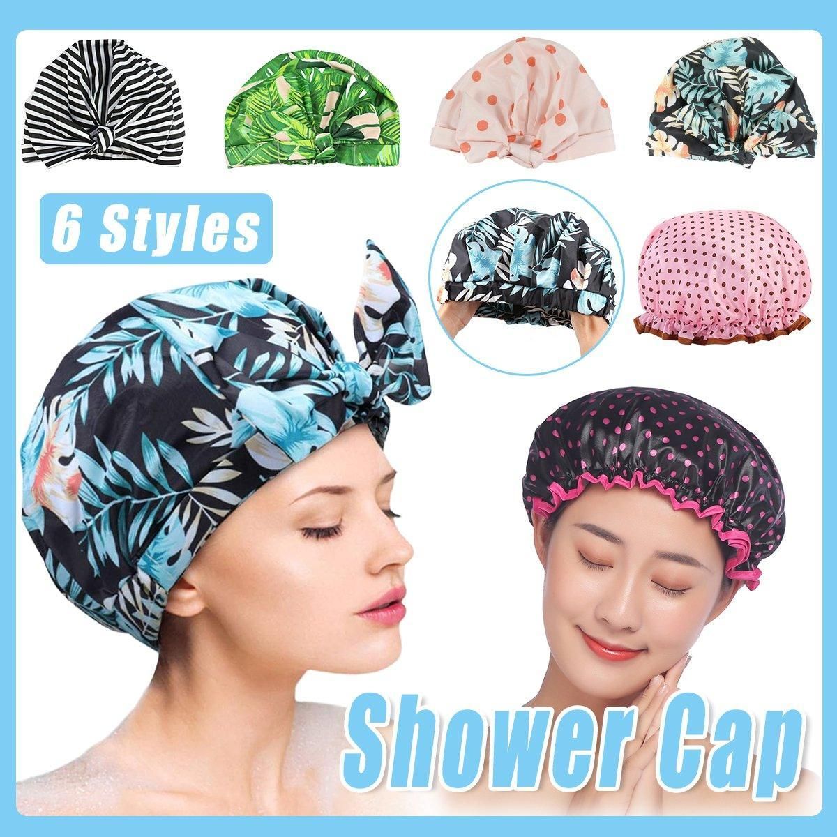 Woman Shower Cap Reusable Long Hair Large Turban Bathroom Waterproof Hair Cap - Black Background V528-SHOWER-CAP-BLACK-BACKGROUND-812215